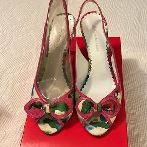 multi colored sling back with peep toe 3 inch heel